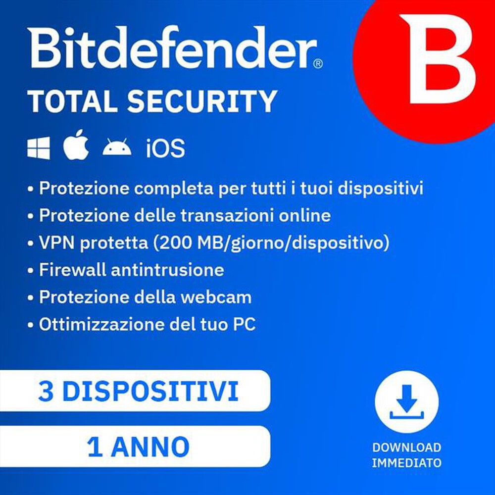 "BITDEFENDER - Total Security 1 Anno - 3 Dispositivi"