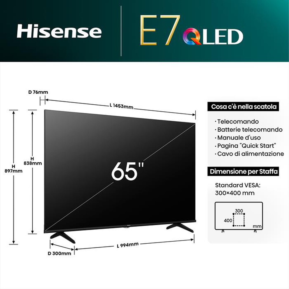 "HISENSE - Smart TV Q-LED UHD 4K 65\" 65E79NQ-NERO"